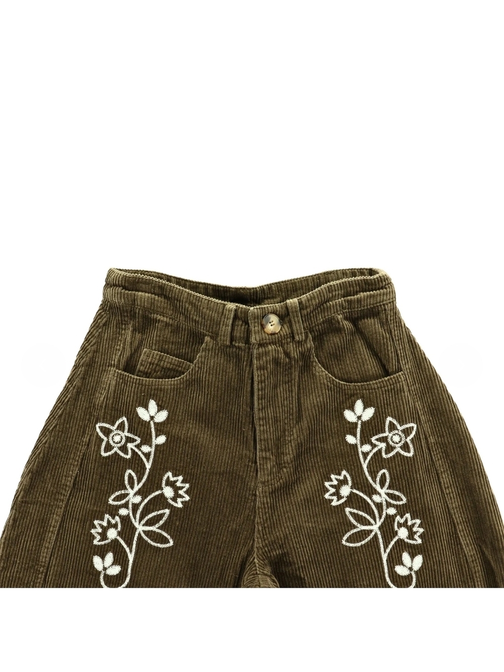 NWT Jacquie The Label SYLVIE Embroidered Barrel-leg Corduroy Olive - Picture 6 of 10
